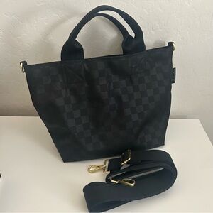 Canvelle Black Checkered Small Zipped Crossbody Tote Bag